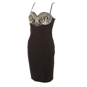 Vintage 90s Fendi Black Embroidered Dress US Size 2 Size Small Cocktail Dress